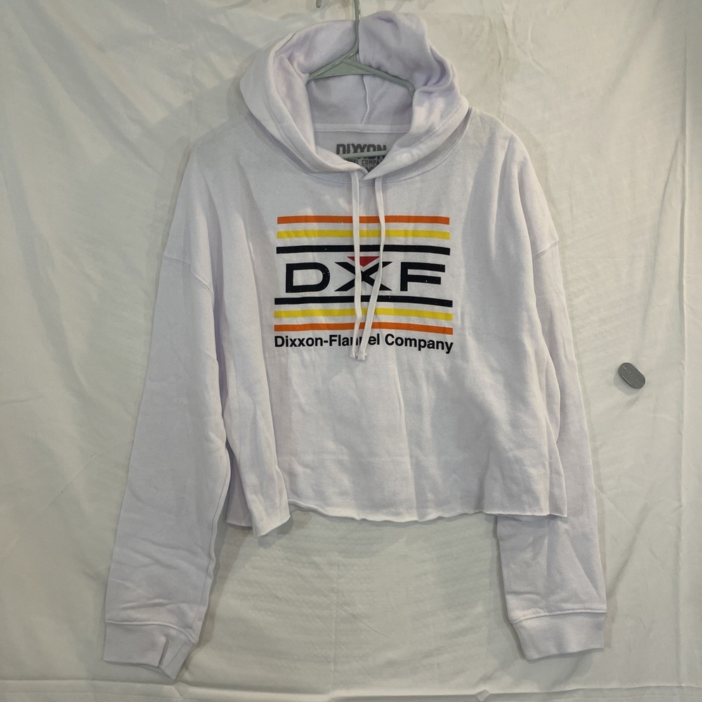 Dixxon Flannel Company Hoodie Womens Sz XL White Crop Pullover DXF Logo Made USA